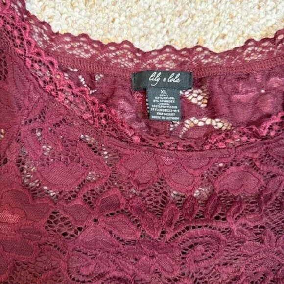 Lily & Lola Womens Lace Bodycon Dress Burgundy Stretch Size XL - Picture 9 of 10